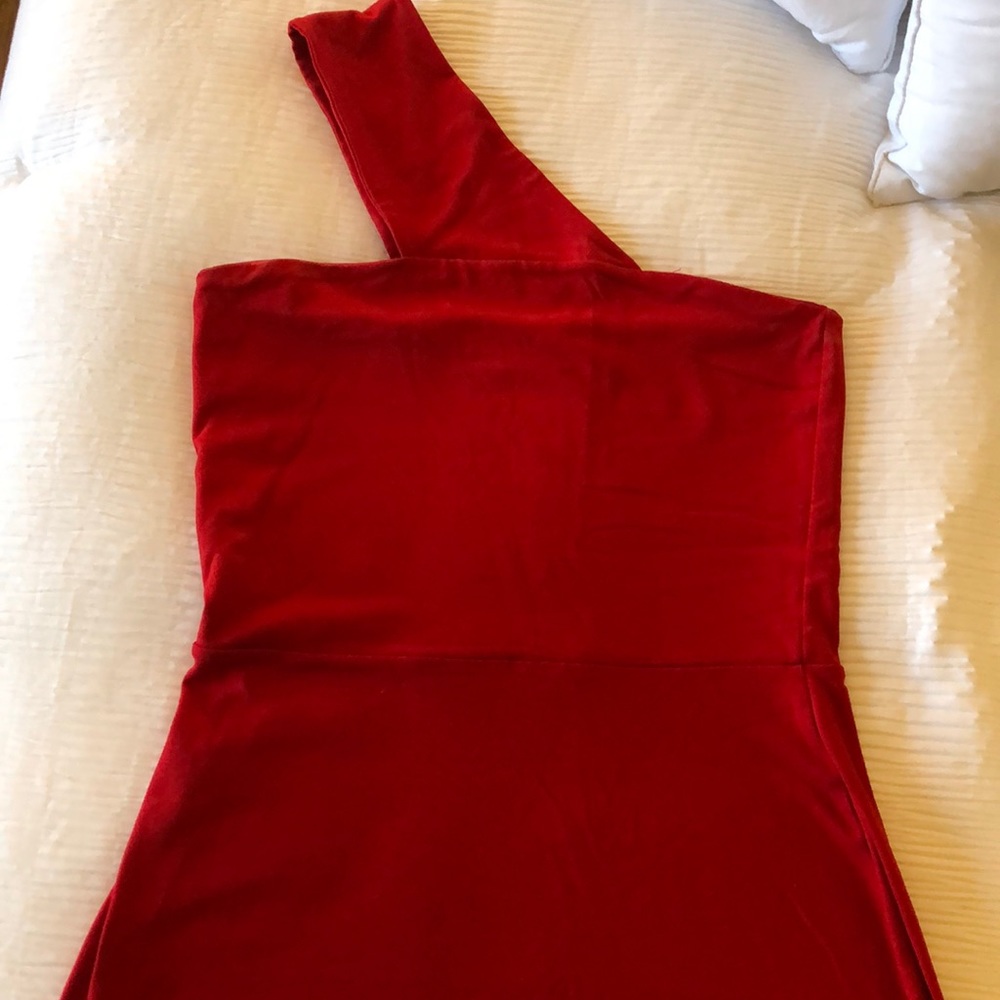 Red form fitting dress